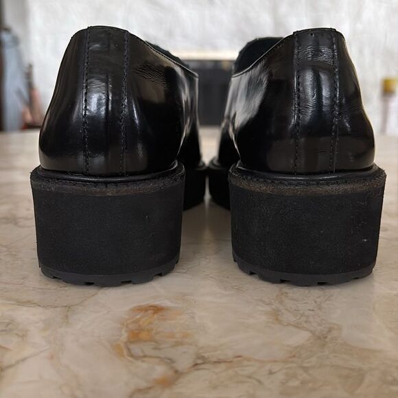 Loeffler Randall Black Leather Wedge Lug Sole Loafers Oxford Shoes - Picture 7 of 14